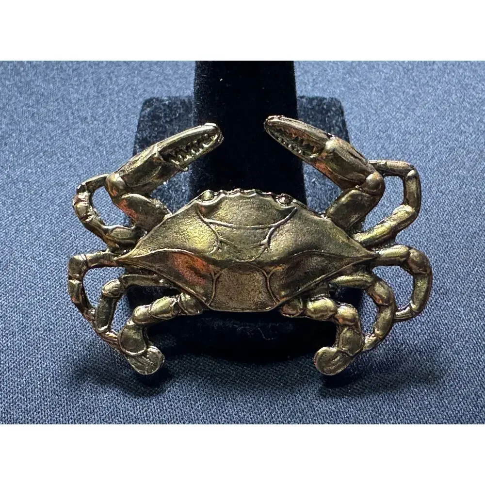 Vintage Solid Brass Crab Brooch